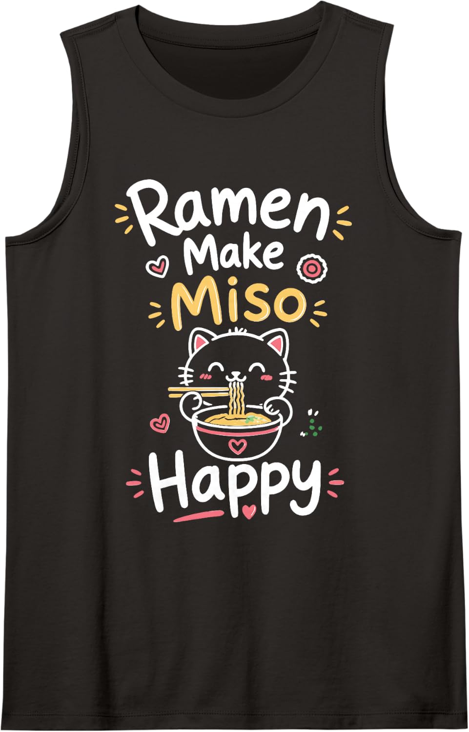 Cute Ramen Lover Miso Japanese Noodles Sleeveless Tank Top - Black