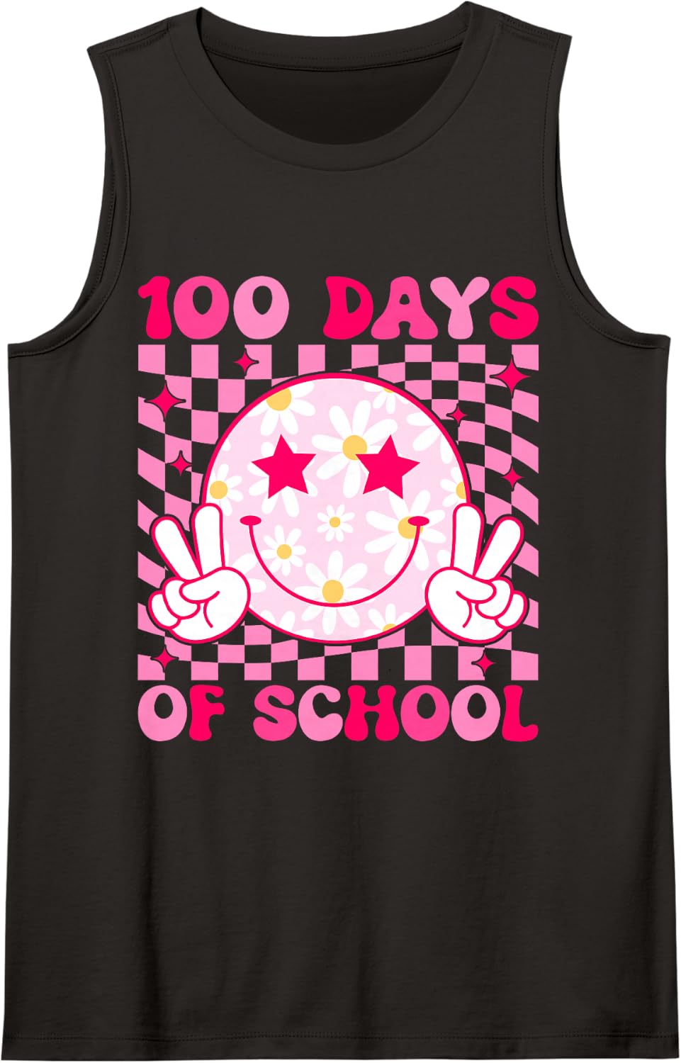 Retro 100 Days of School Girls Kids Teacher Happy 100th Day Sleeveless Tank Top - Black