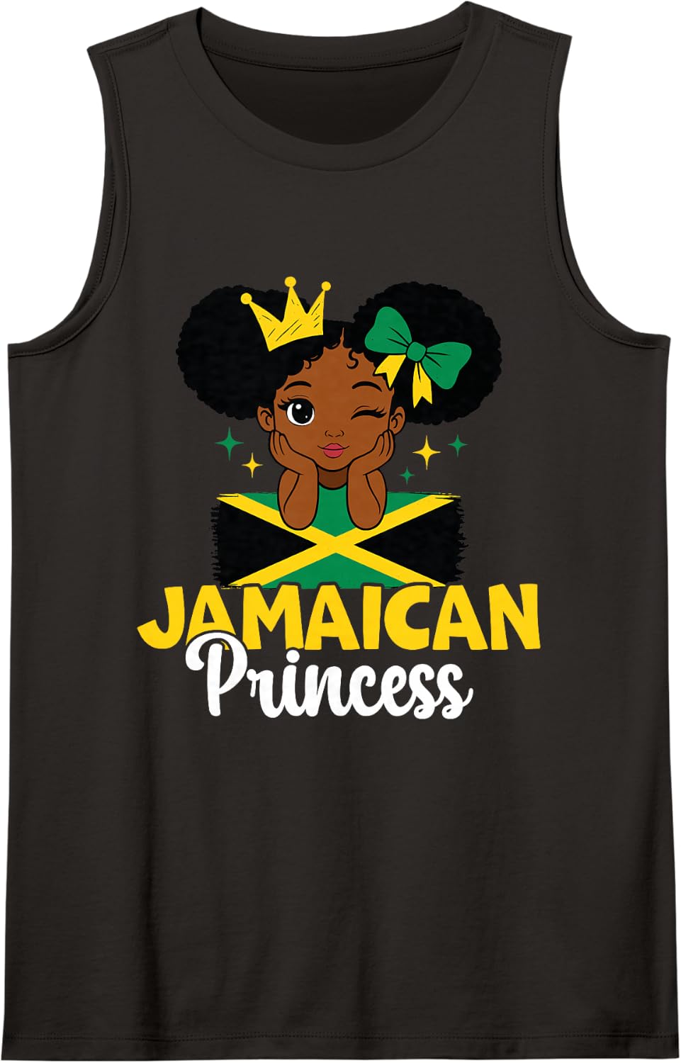 Jamaican Princess Jamaica Girl Melanin Cute Jamaican Flag Sleeveless Tank Top - Black