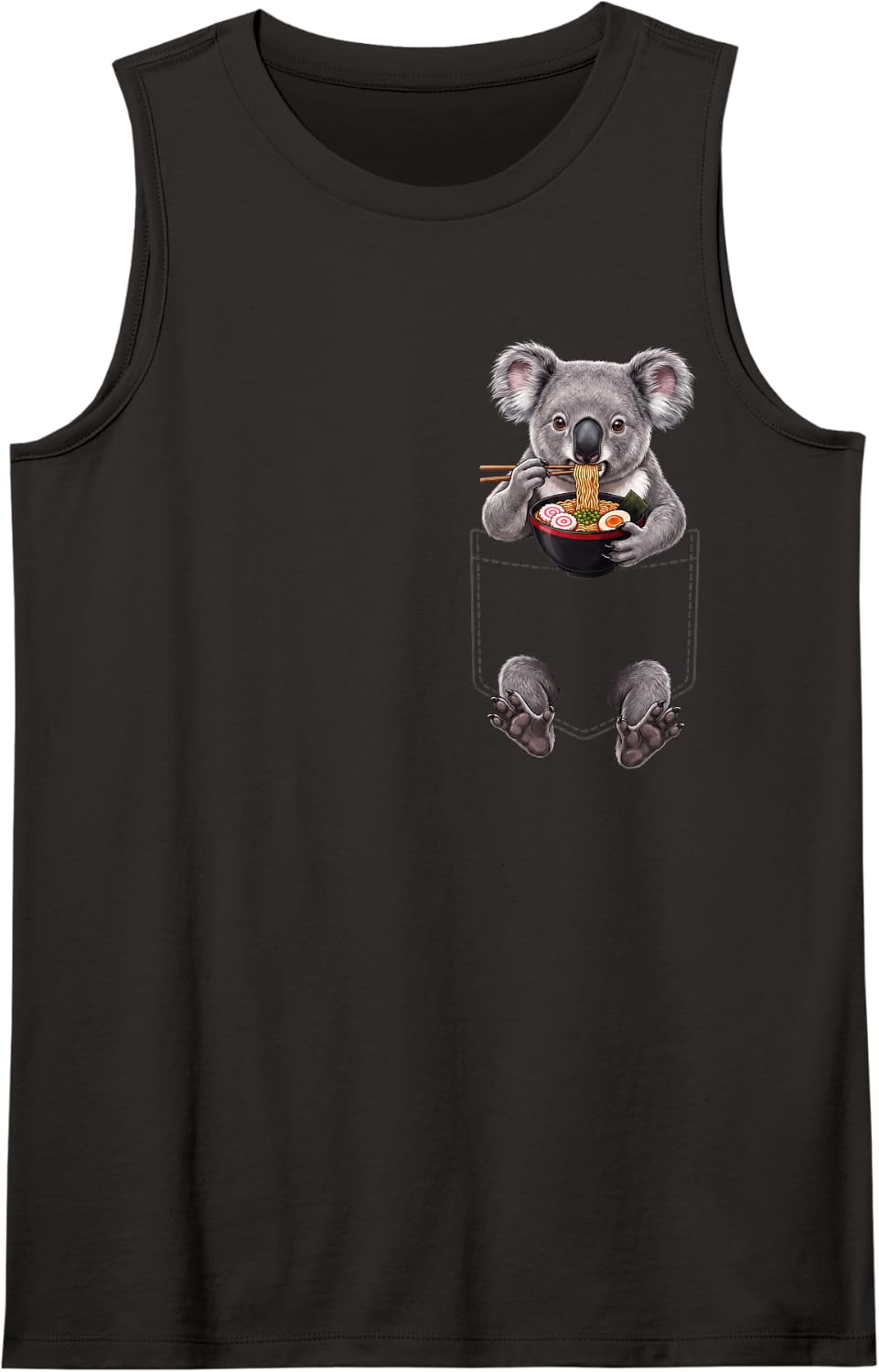 Koala Pocket Ramen Bowl Japanese Food Lover Sleeveless Tank Top - Black