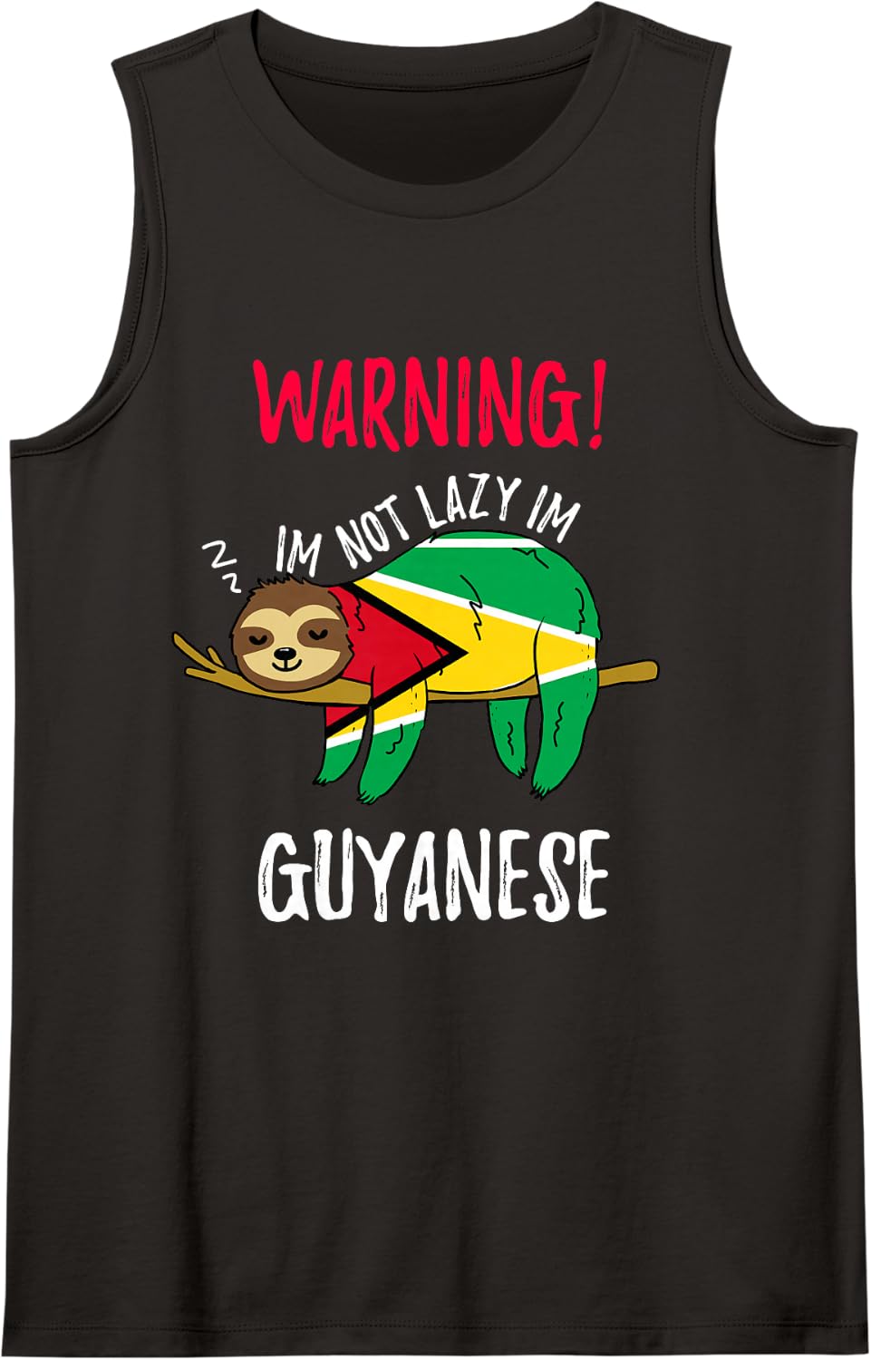 Guyana Flag Sloth Im Not Lazy Im Guyanese Sleeveless Tank Top - Black