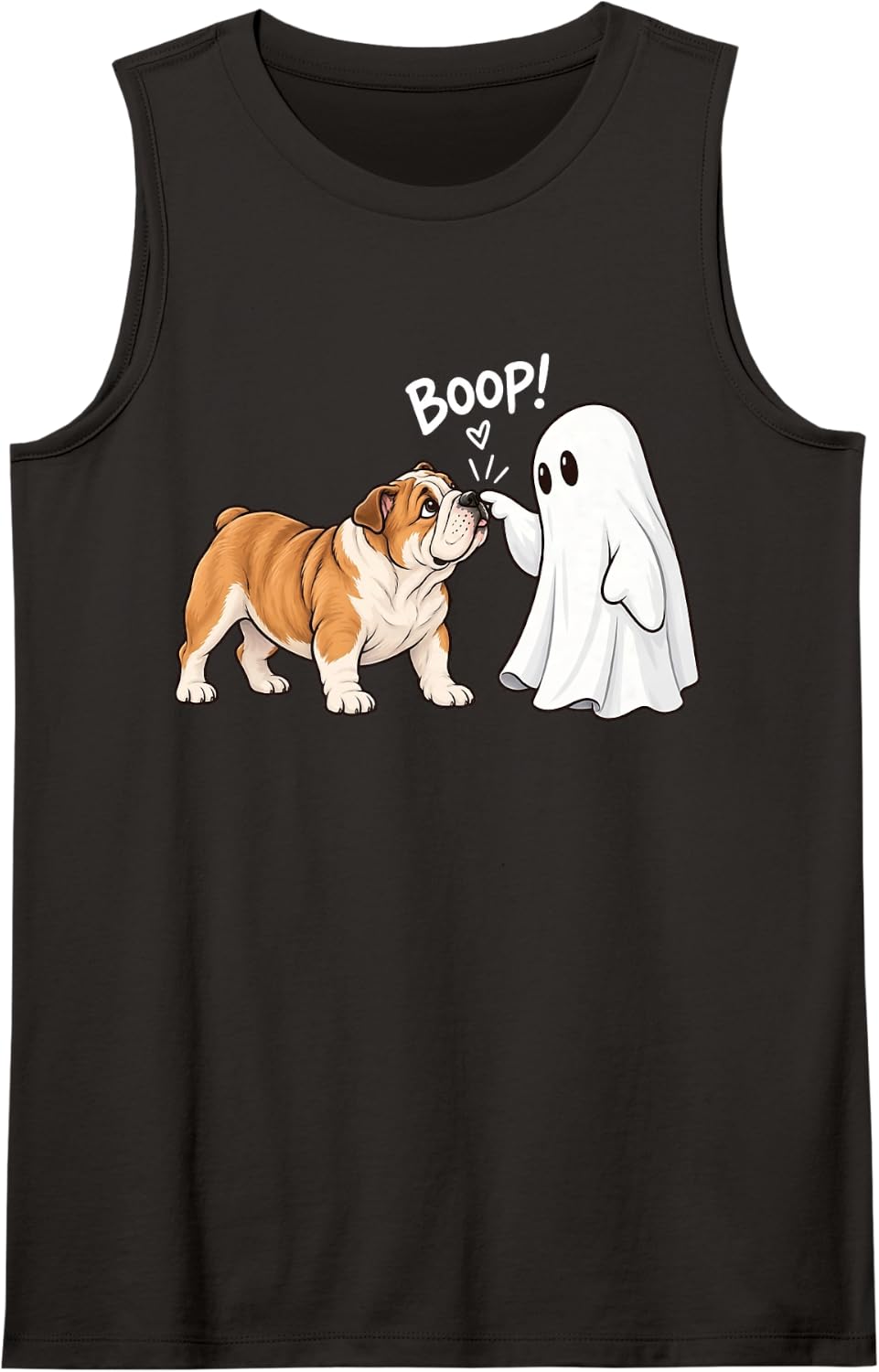 Cute English Bulldog Dog Boop Ghost Halloween Sleeveless Tank Top - Black