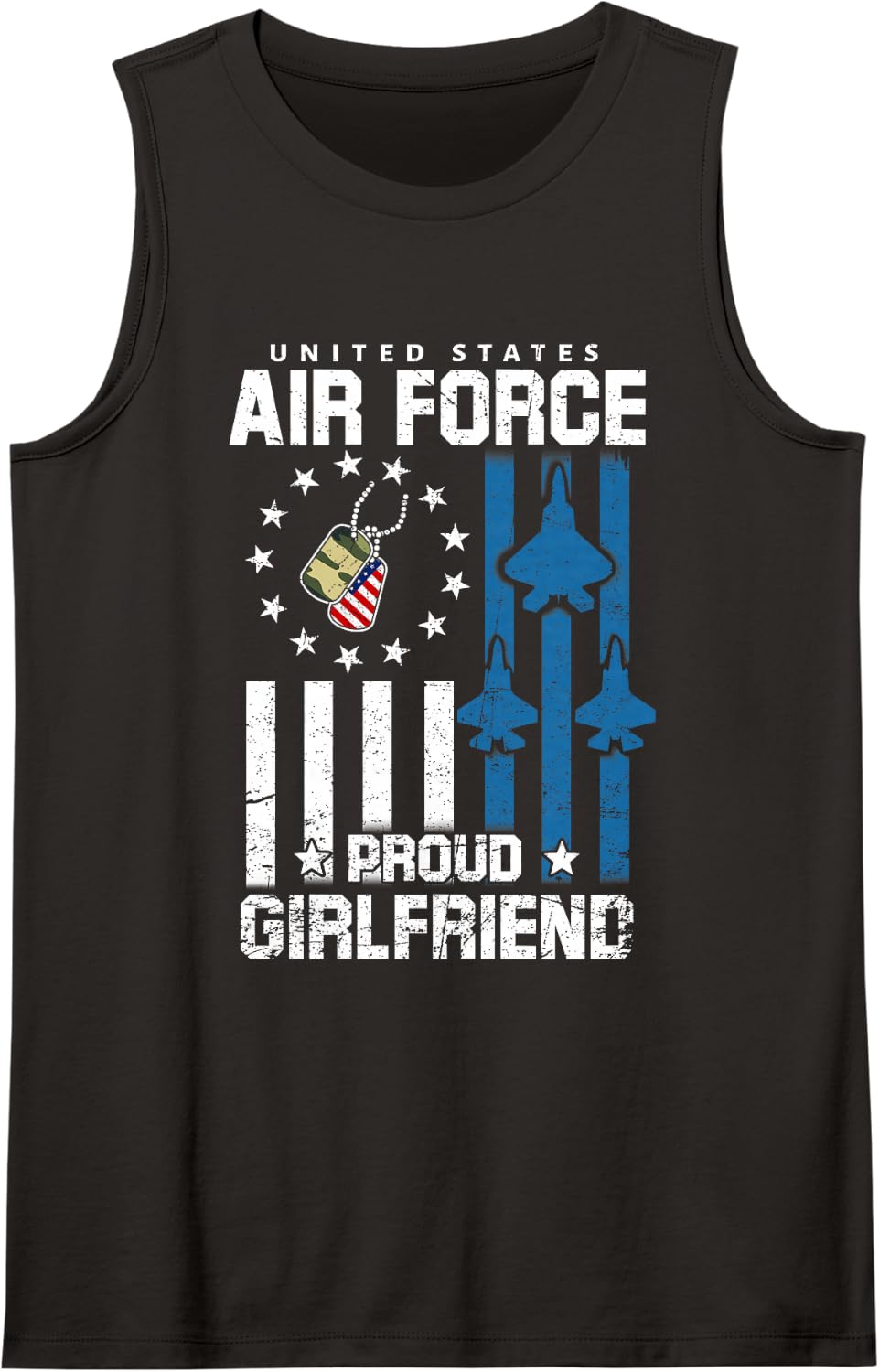 Proud Air Force Girlfriend Flag US Airman Family Matching Sleeveless Tank Top - Black