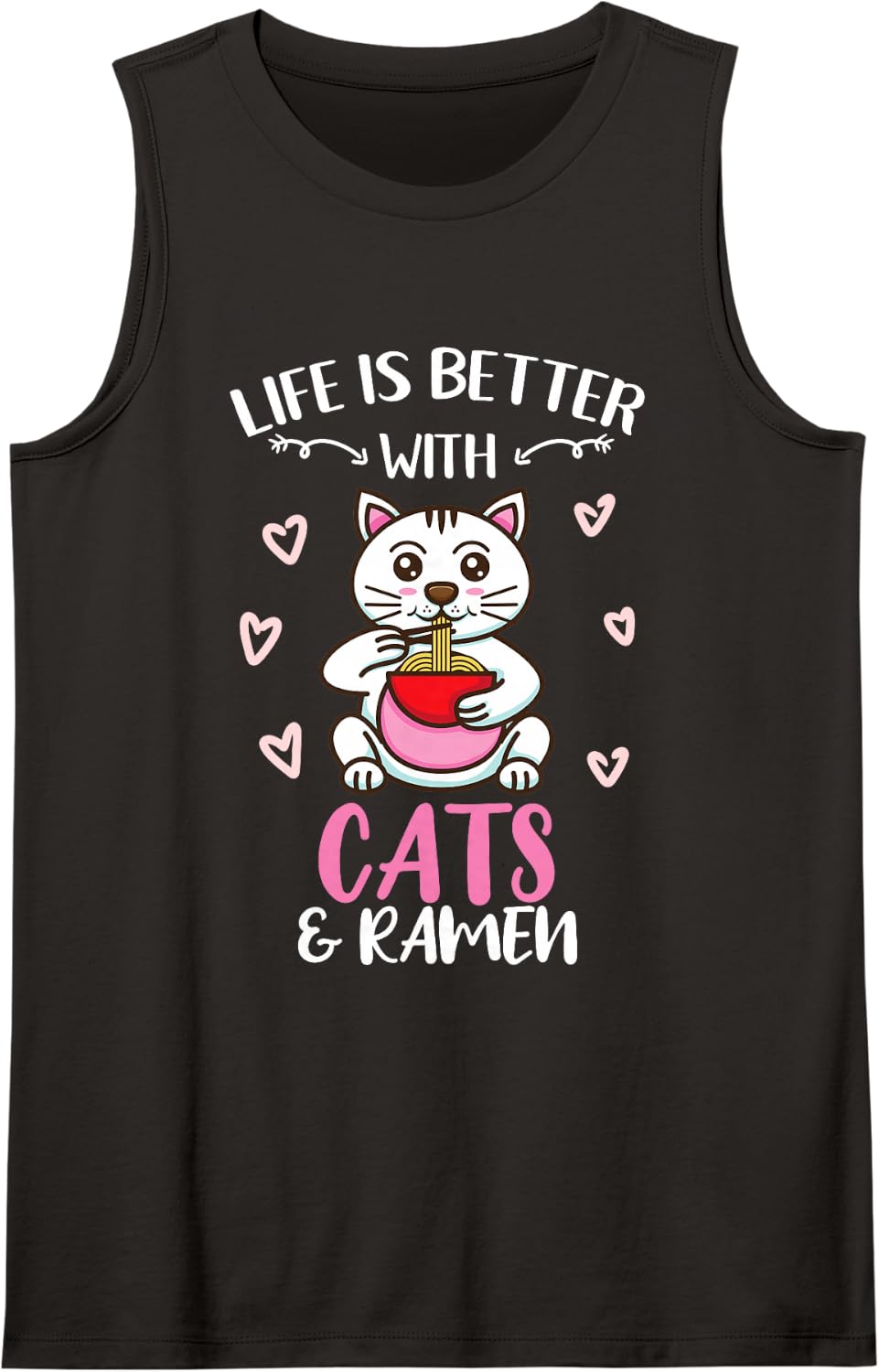 Life is Better with Cats and Ramen Sleeveless Tank Top - Black