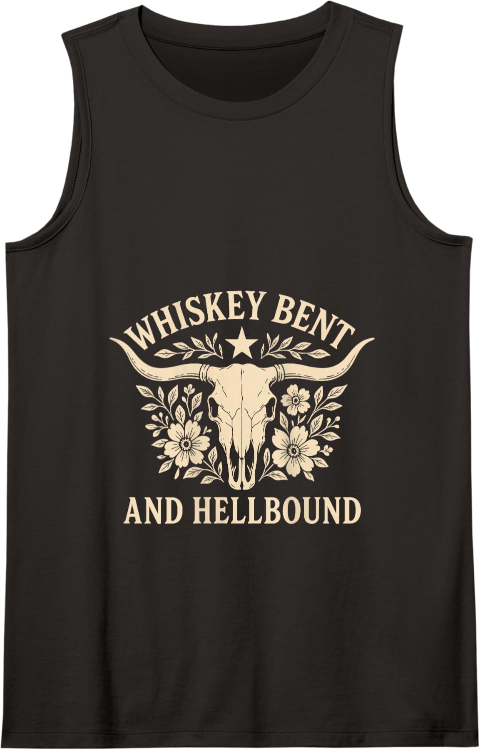 Whiskey Bent and Hellbound Bull Skull Western Graphic Tank Top - Black
