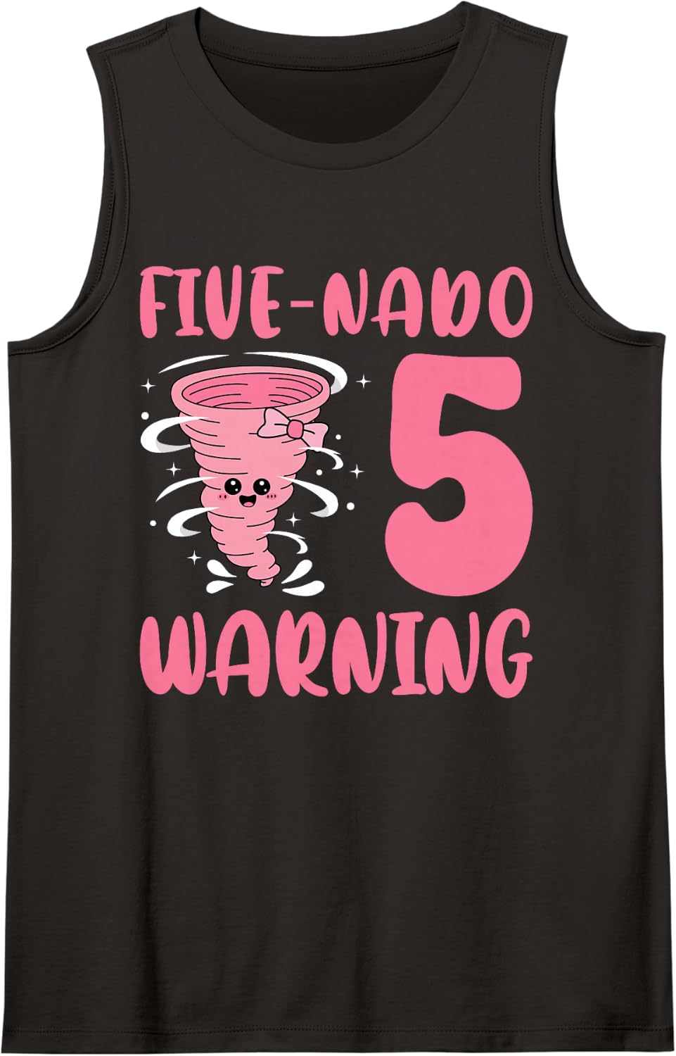Five Nado Warning Birthday Tornado Girl Bow 5 Years Old Kids Sleeveless Tank Top - Black