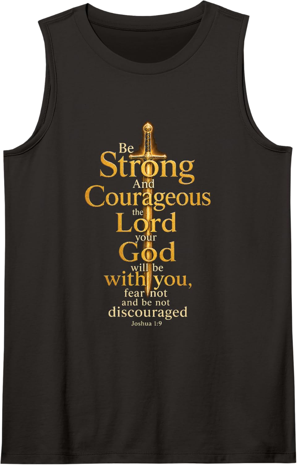 Faith Over Fear Joshua 1:9 Be Strong and Courageous Sleeveless Tank Top - Black