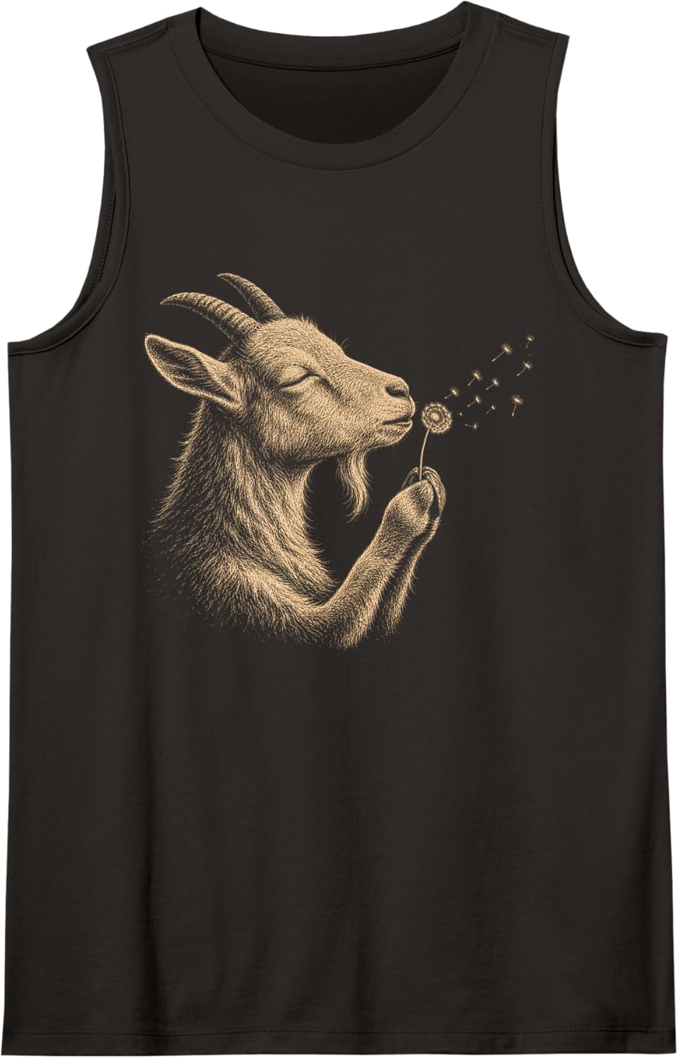 Goat Blowing Wishes Dandelion Vintage Windflower Sleeveless Tank Top - Black