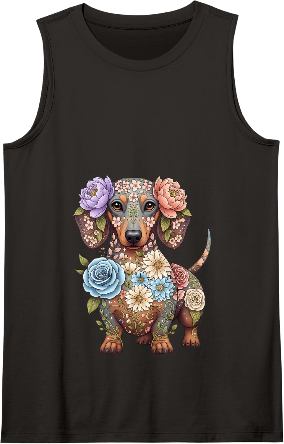 Dachshund Flower Dachshund Dog Lover Woman Tank Top - Black