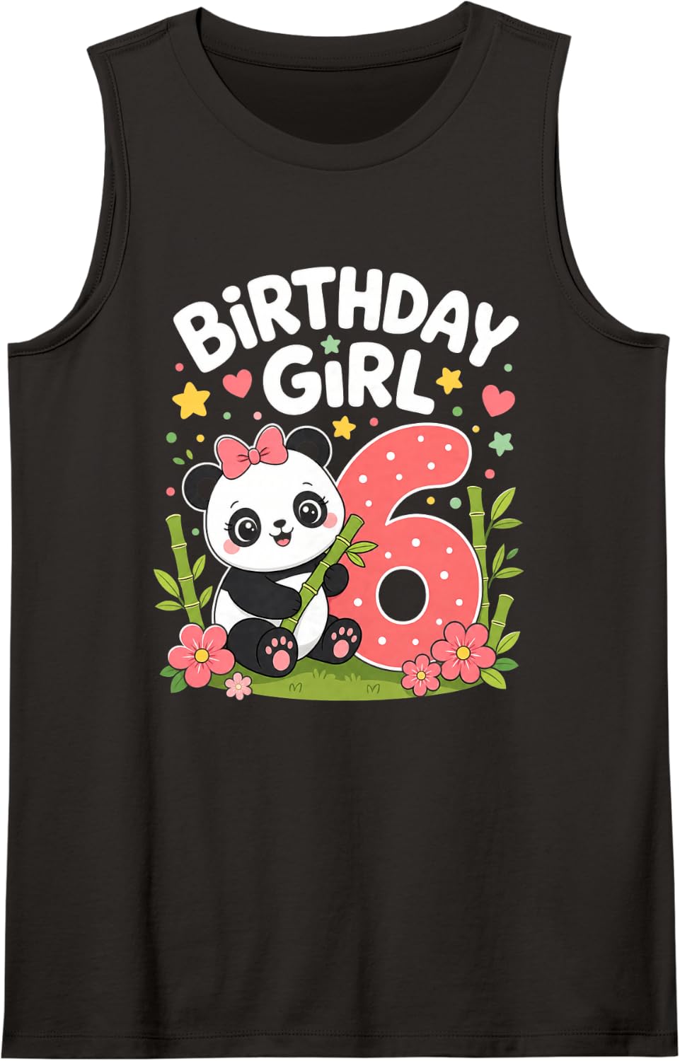 Panda Sixth Birthday Girl Sleeveless Tank Top - Black