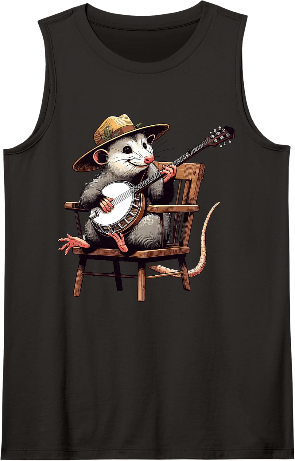 Opossum Playing Banjo Musician Player Music Playing Expert Sleeveless Tank Top - Black
