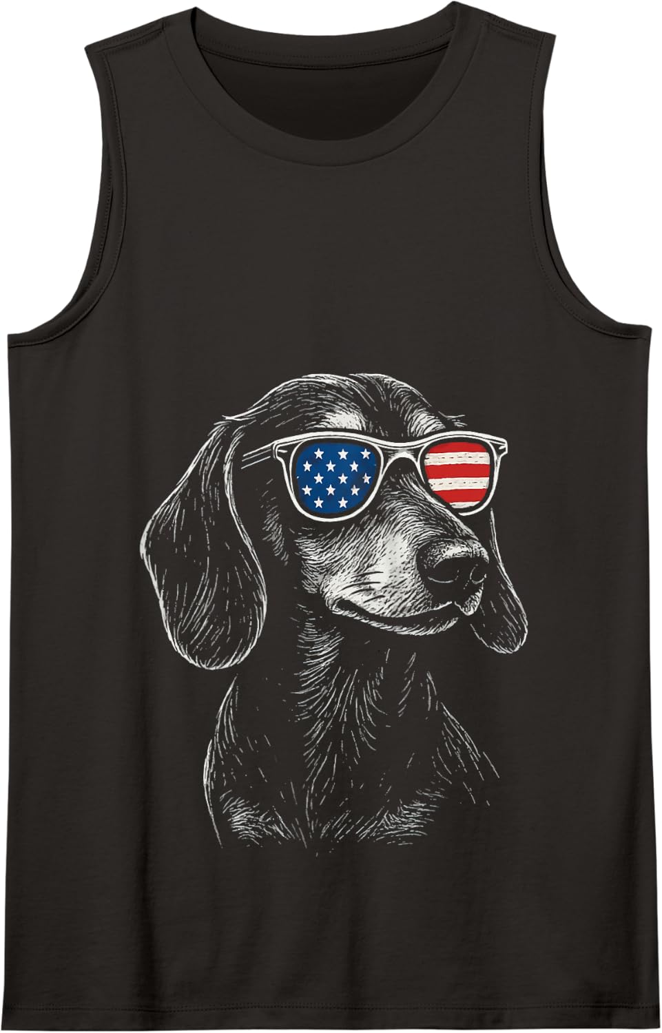 Dachshund USA Flag Sunglasses 4th Of July Tank Top - Black