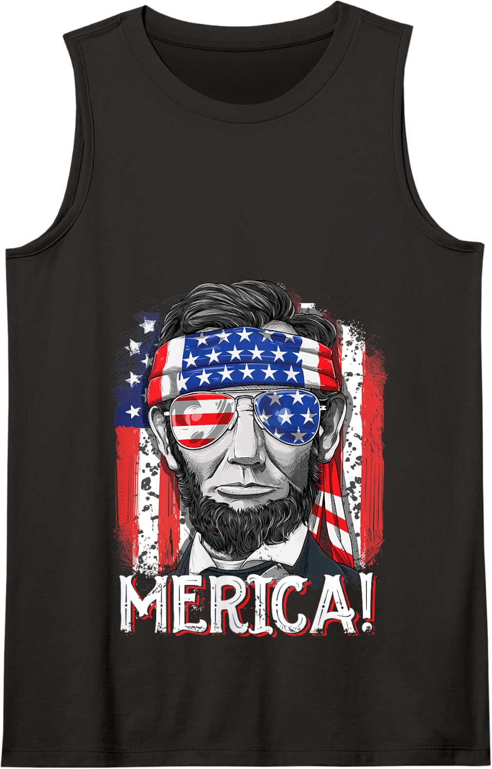 Abraham Lincoln 4th of July Merica Men Women American Flag Tank Top Small - Black
