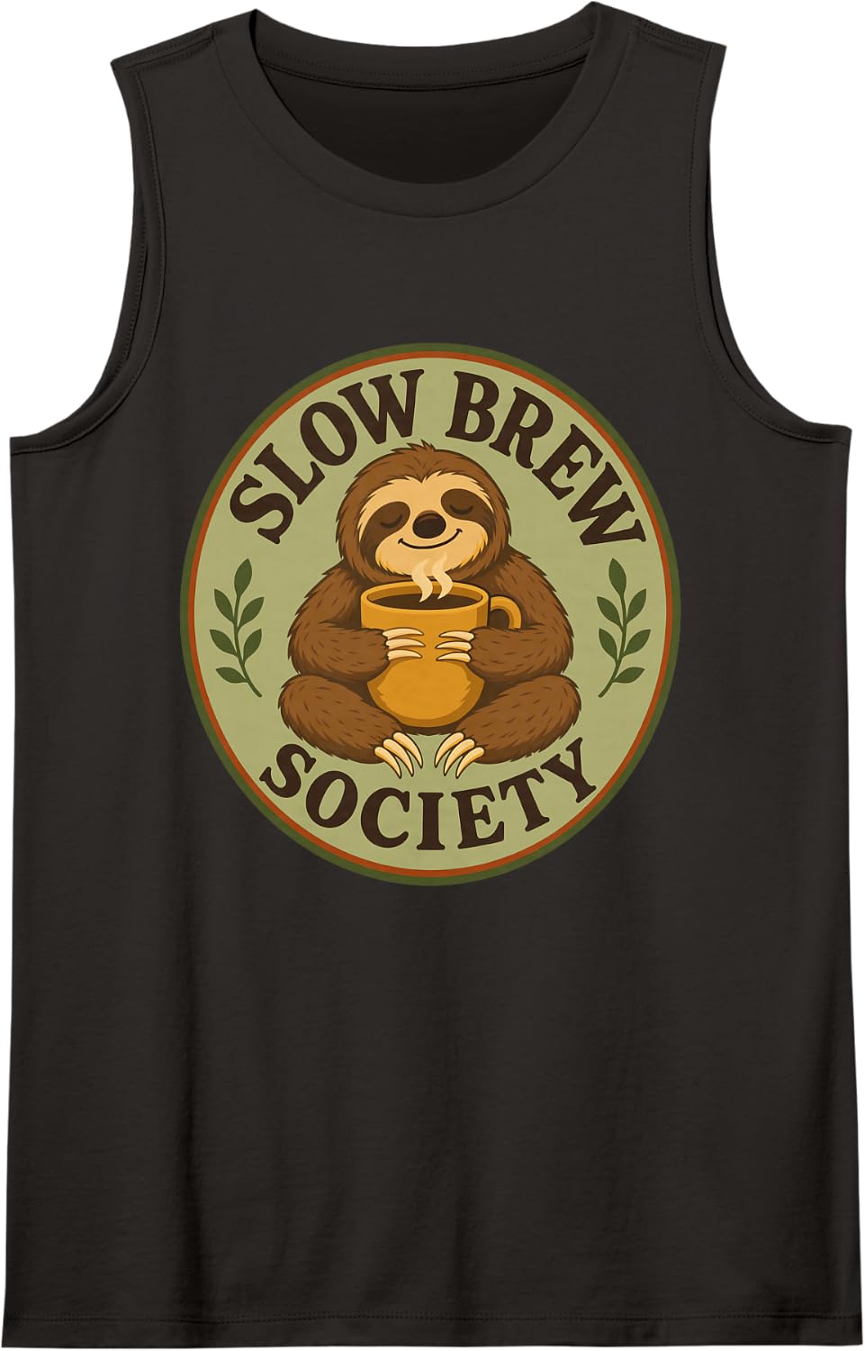Slow Brew Society Sloth Coffee Club Sleeveless Tank Top - Black