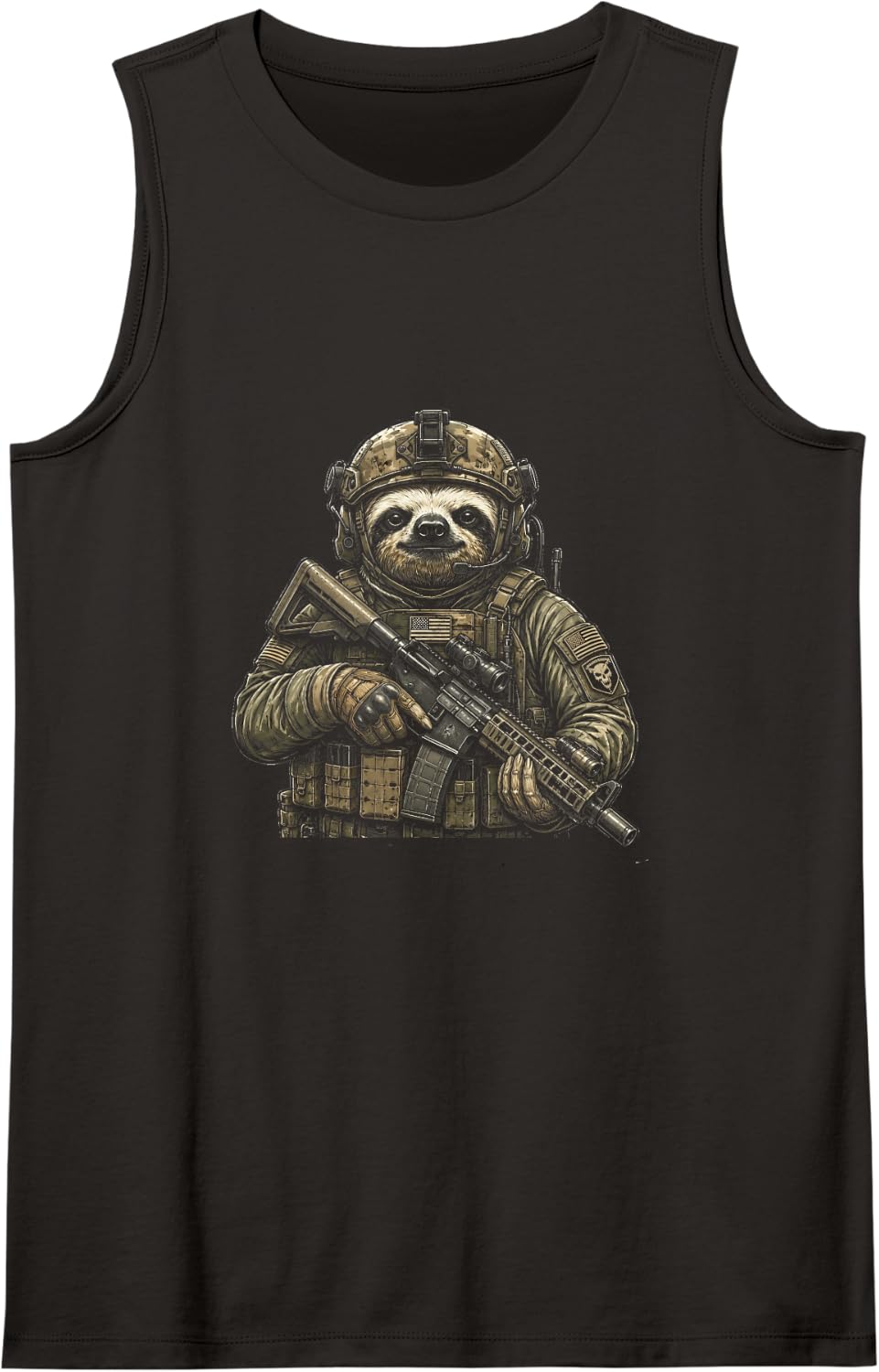 Tactical Sloth Military Style Funny Slow Pace Graphic Sleeveless Tank Top - Black
