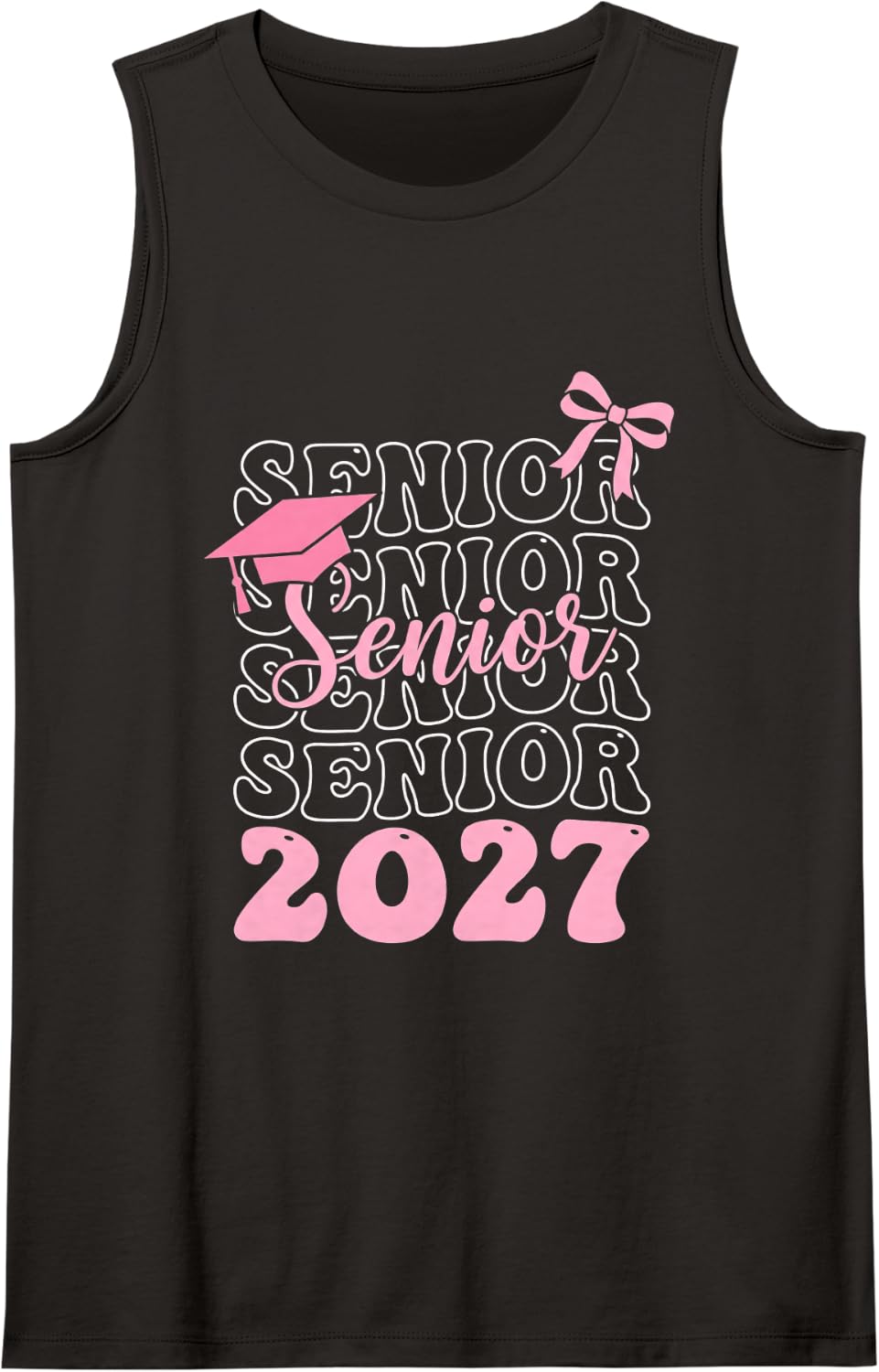 Senior 2027 Class of Graduation Pink Bow for Girls Sleeveless Tank Top - Black