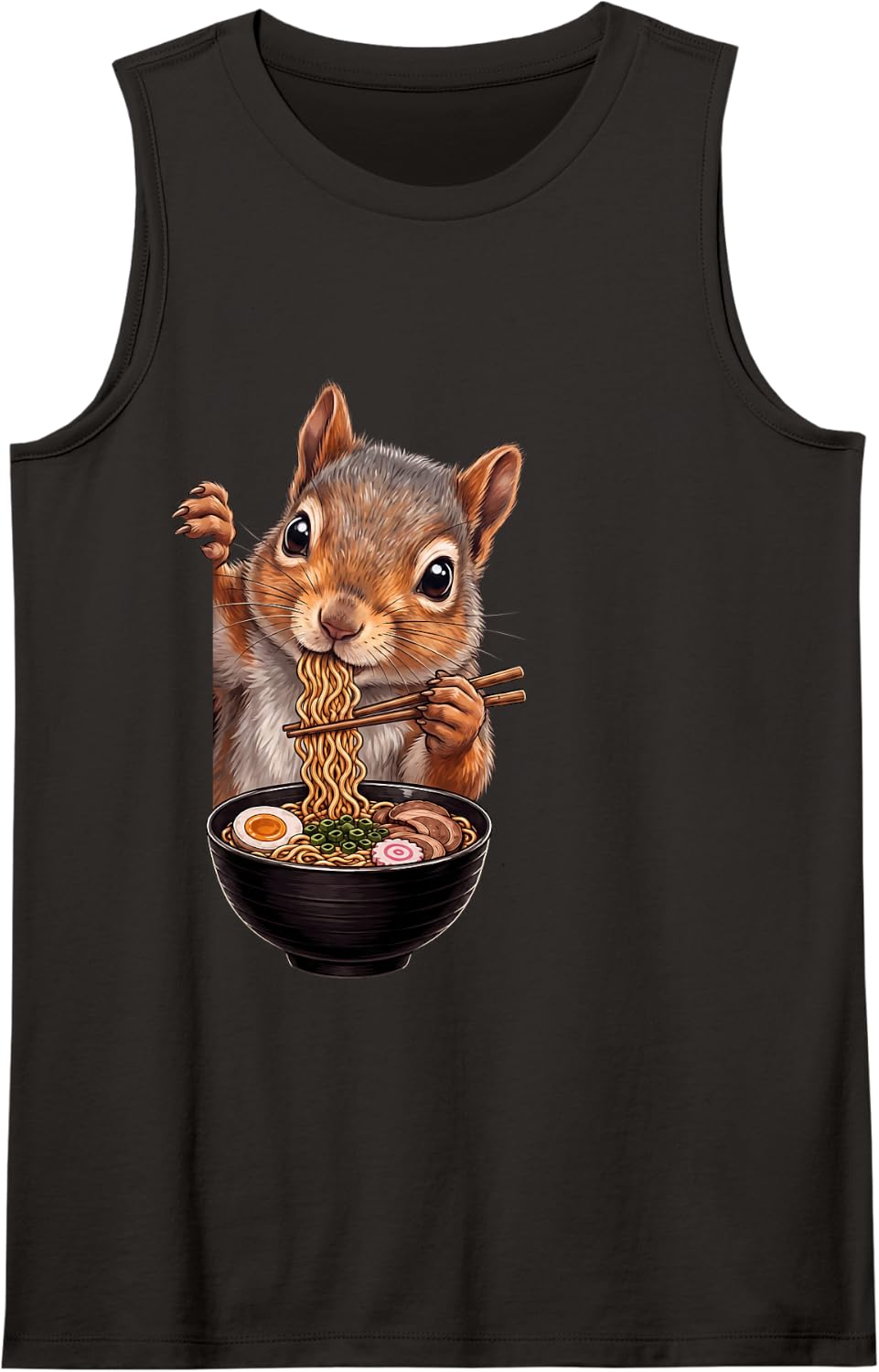 Squirrel Peeking Ramen Bowl Anime Japanese Art Food Lover Sleeveless Tank Top - Black