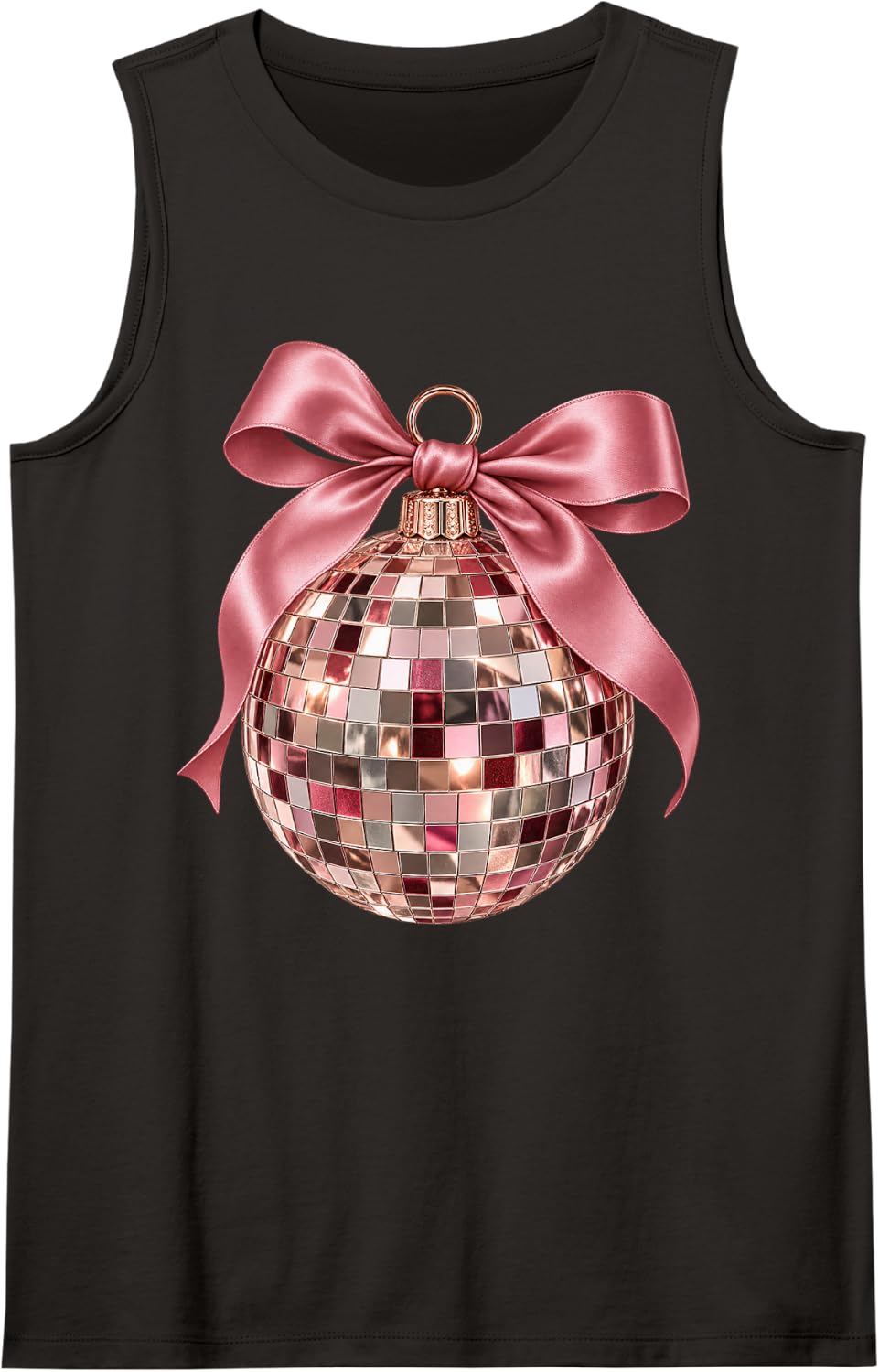 Pink Disco Ball Bow Coquette Christmas New Years Eve Sleeveless Tank Top - Black