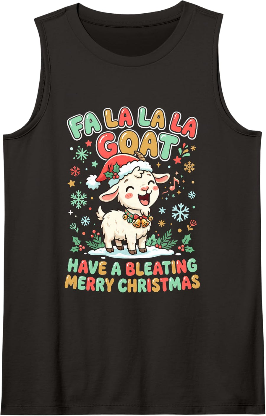 FA La La La Goat Bleating Merry Christmas Sleeveless Tank Top - Black