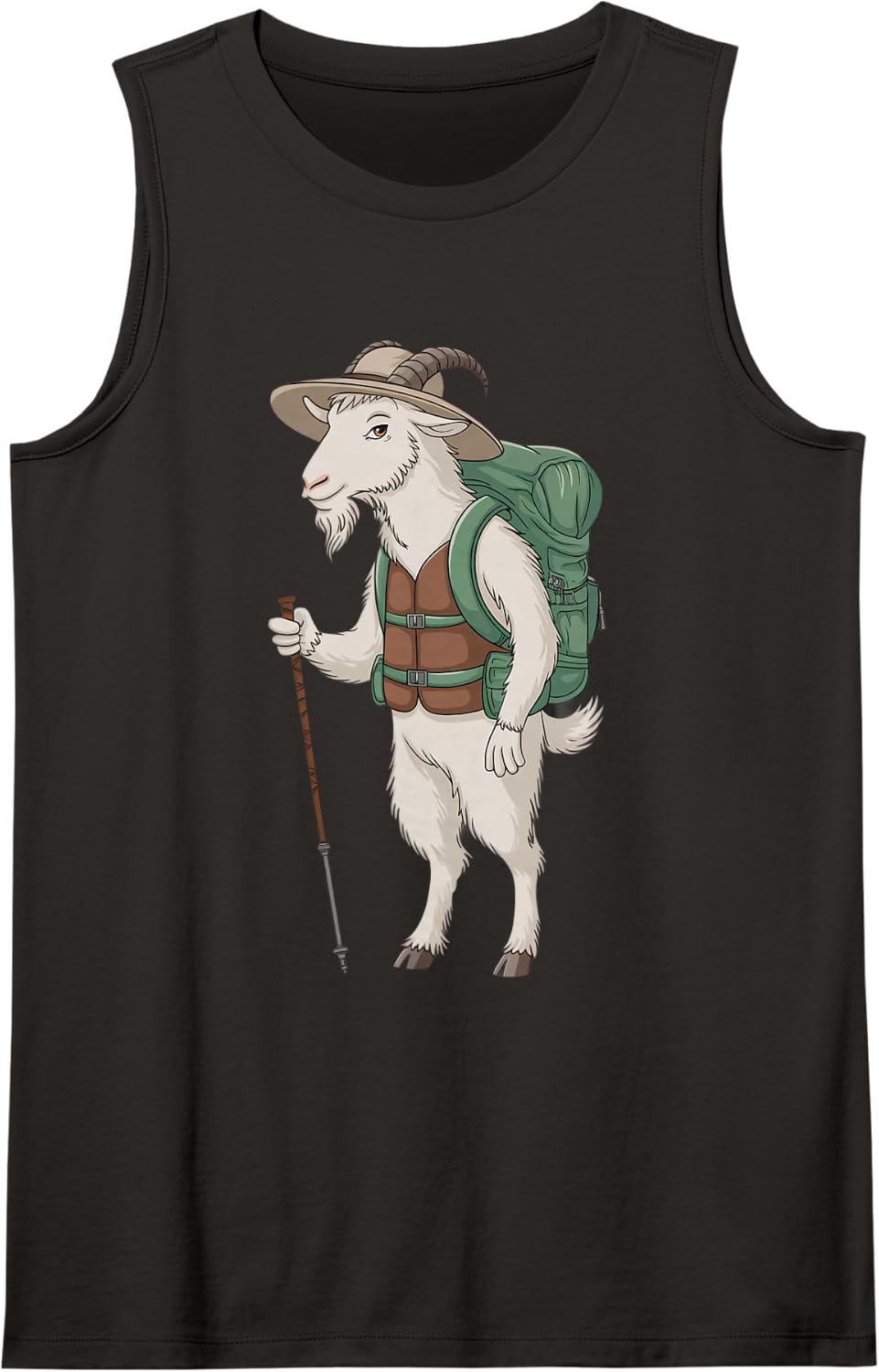 Funny Goat Walking Graphic Mountain Trail Trek Hiking Sleeveless Tank Top - Black