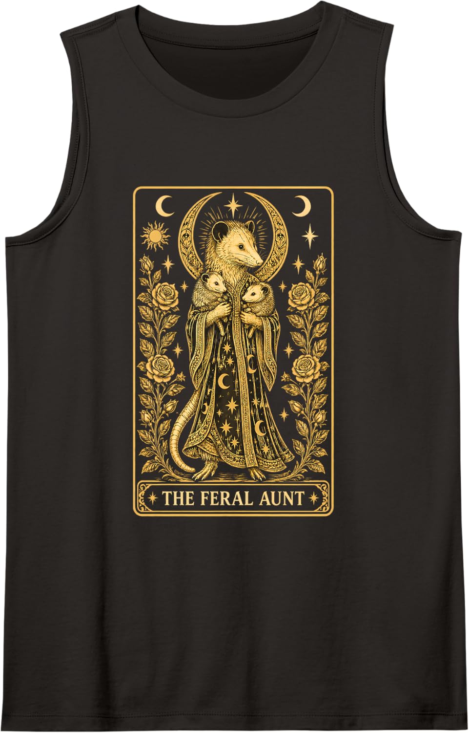 The Feral Aunt Tarot Card Opossum Auntie Sleeveless Tank Top - Black
