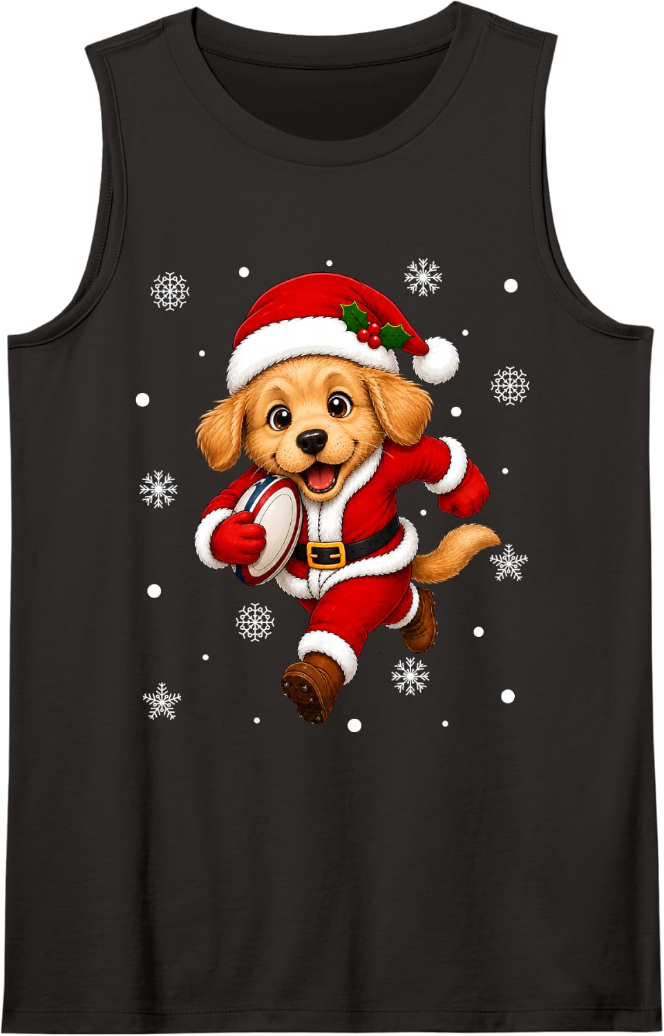 Golden Retriever Puppy Playing Rugby Christmas Sports Xmas Sleeveless Tank Top - Black