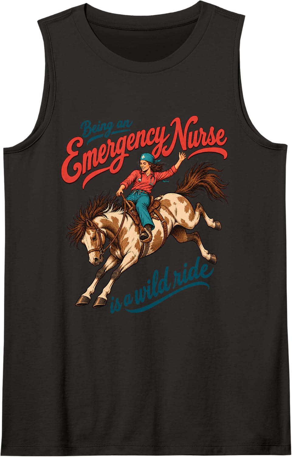 Emergency Nurse Horse Rodeo Western Medical Humor Cowgirl Sleeveless Tank Top - Black