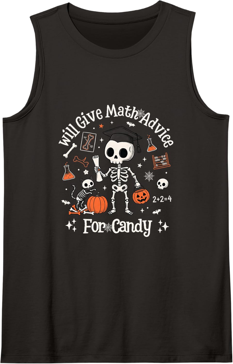 Halloween Math Teacher Skeleton Pumpkin Spooky School Sleeveless Tank Top - Black