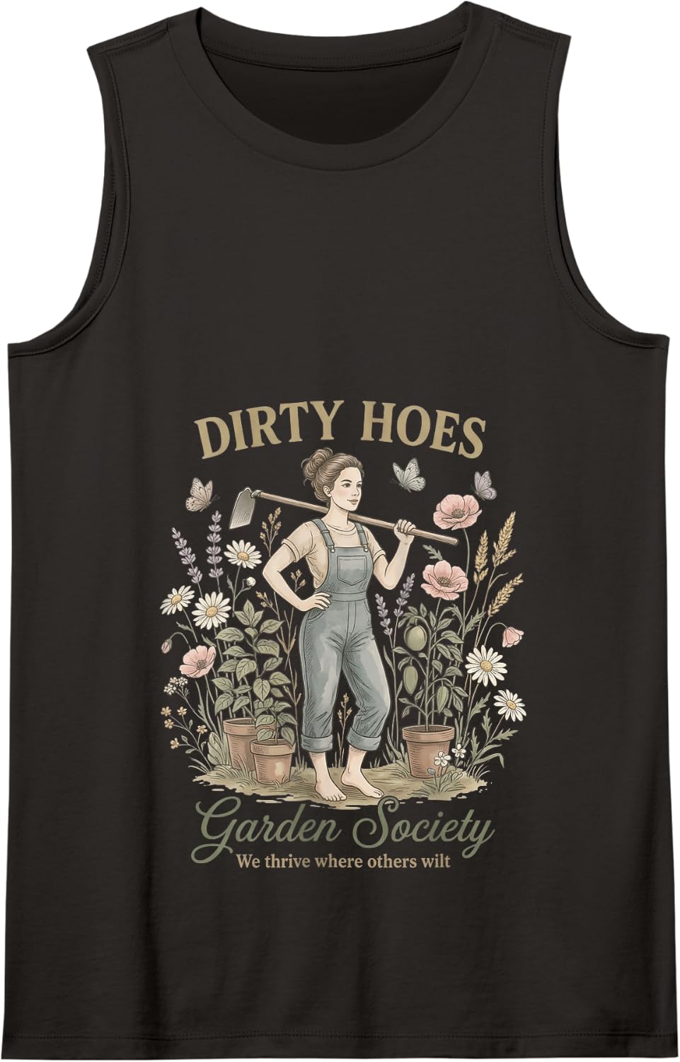 Dirty Hoes Garden Society Tshirt Gardener Farmer Boho Flower Tank Top - Black