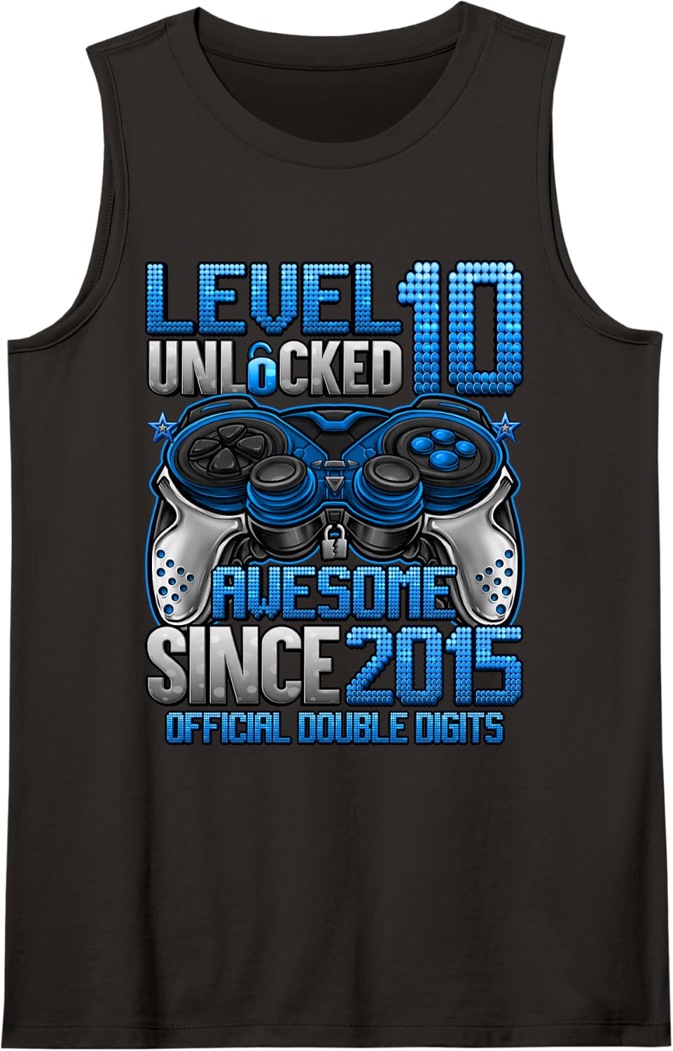 Official Double Digits Level 10 Unlocked 10th Birthday Boy Sleeveless Tank Top - Black