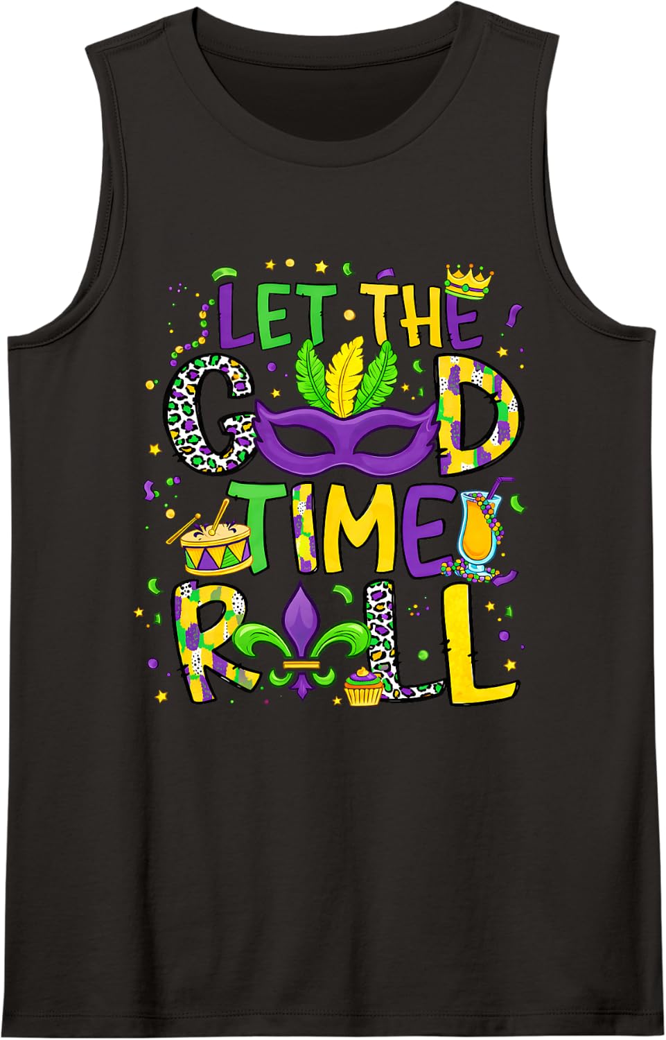 Mardi Gras Let The Good Times Roll New Orleans Fleur De Lis Sleeveless Tank Top - Black