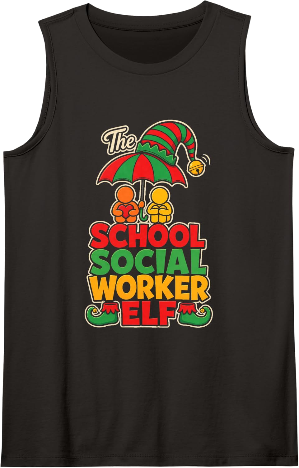 School Social Worker Elf Christmas Support Staff Gift Sleeveless Tank Top - Black
