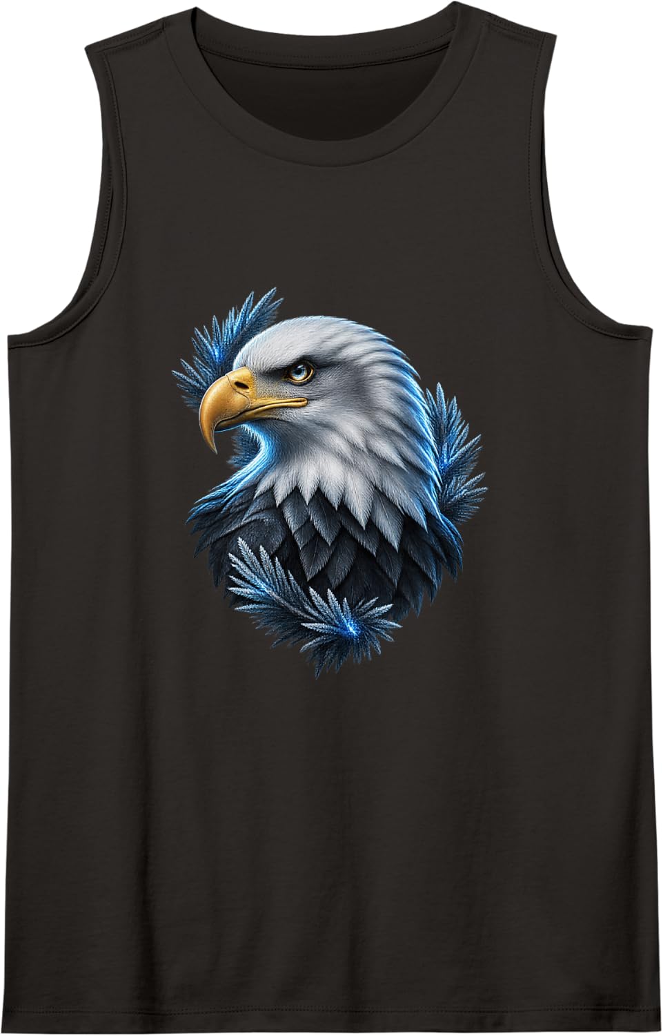 Bald Eagle with Frosted Blue Glass Feathers Raptor Art Sleeveless Tank Top - Black