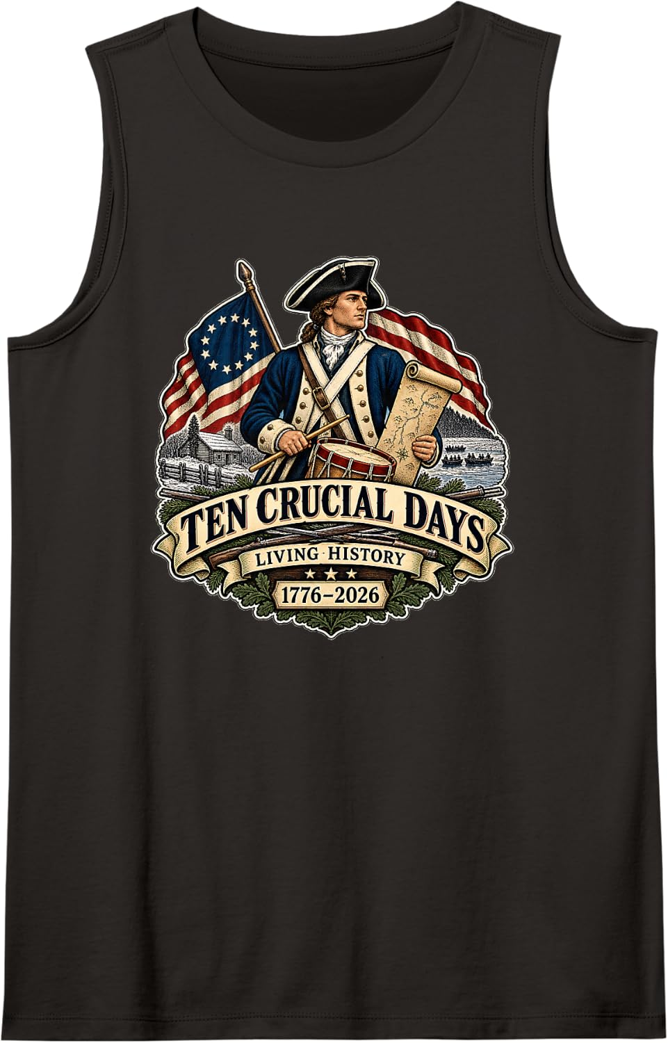Ten Crucial Days American Revolution History Patriot Drummer Sleeveless Tank Top - Black