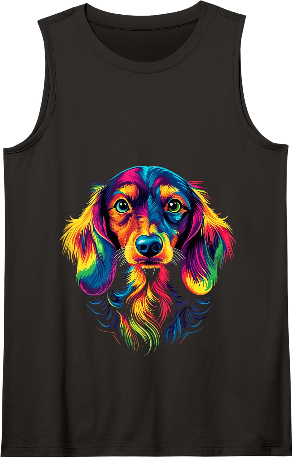 Colorful Long-Haired Dachshund Doxie Wiener Dog Lover Black Tank Top - Black