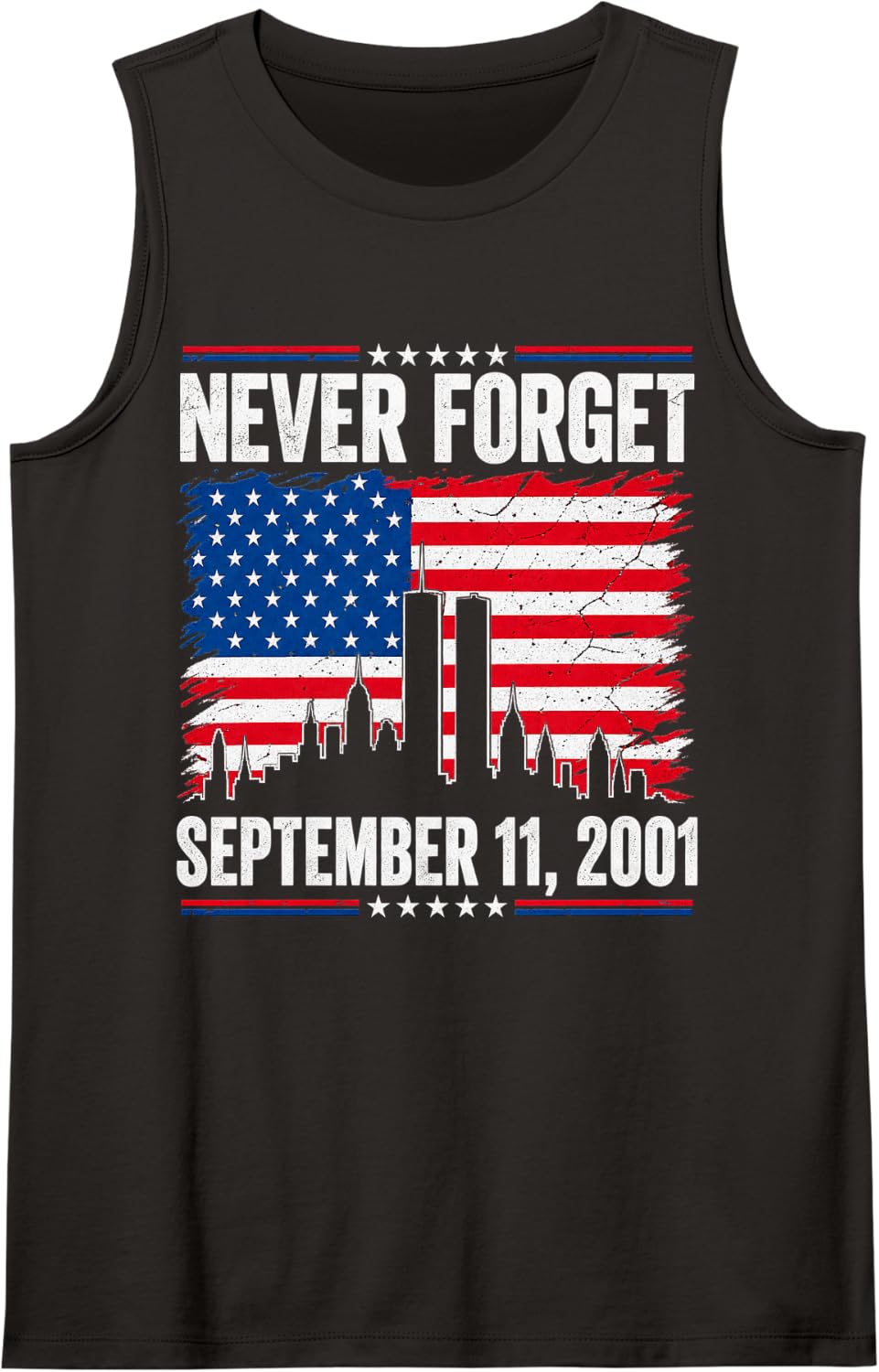 25th Anniversary September 11 2001 Memorial Day USA Flag Tank Top - Black