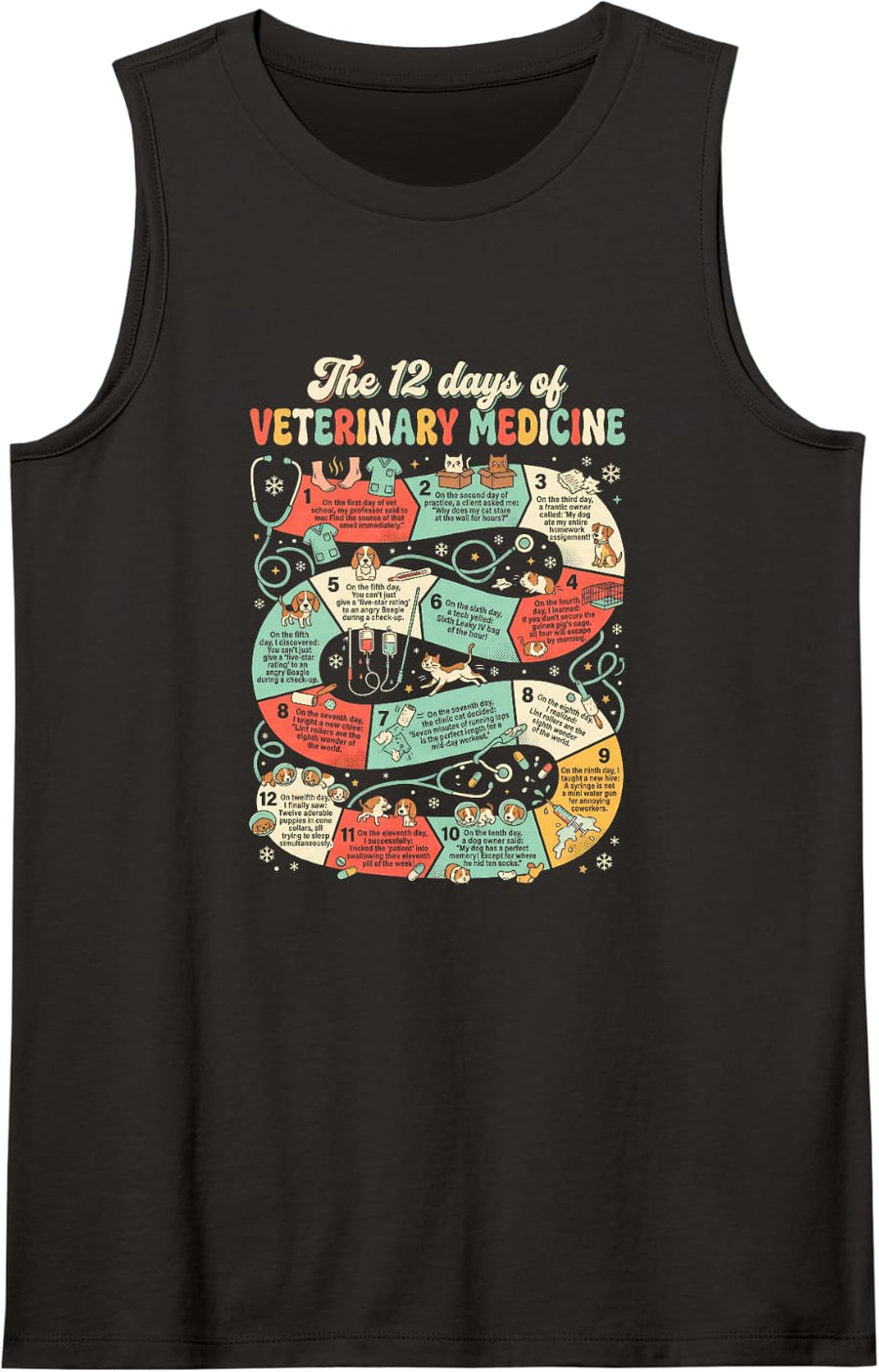 12 Days of Veterinary Medicine Vet Veterinarian Christmas Sleeveless Tank Top - Black