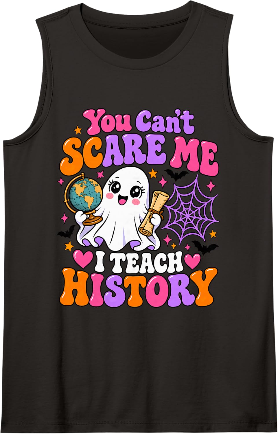 You Can't Scare Me I Teach History Retro Teacher Halloween Sleeveless Tank Top - Black