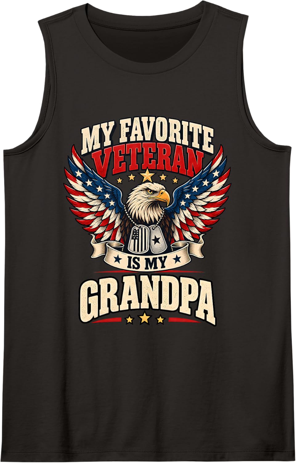 Favorite Veteran is My Grandpa USA Flag Vintage Women Men Sleeveless Tank Top - Black