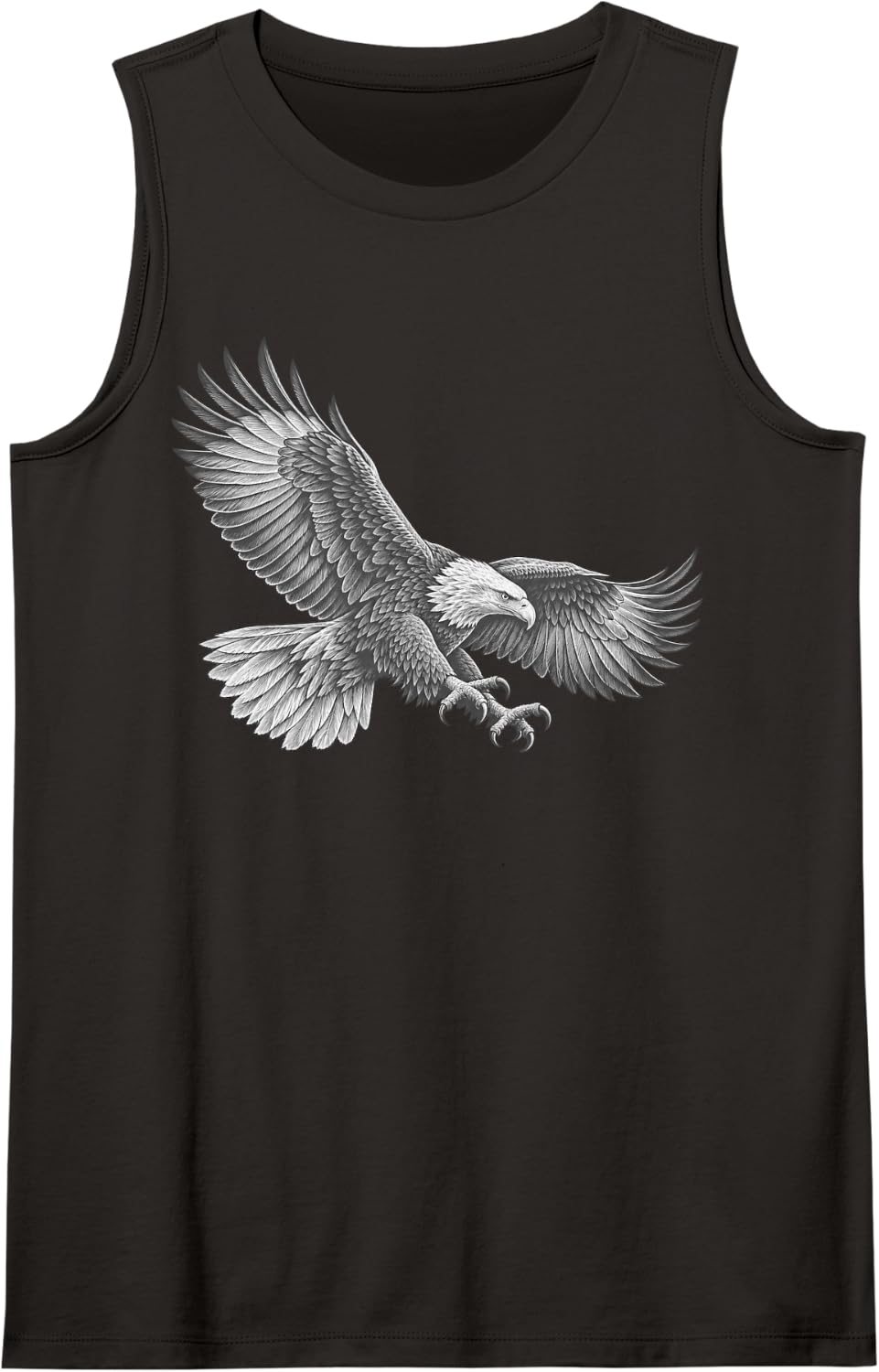 Bald Eagle Diving Swoop Engraved Line Art Sleeveless Tank Top - Black