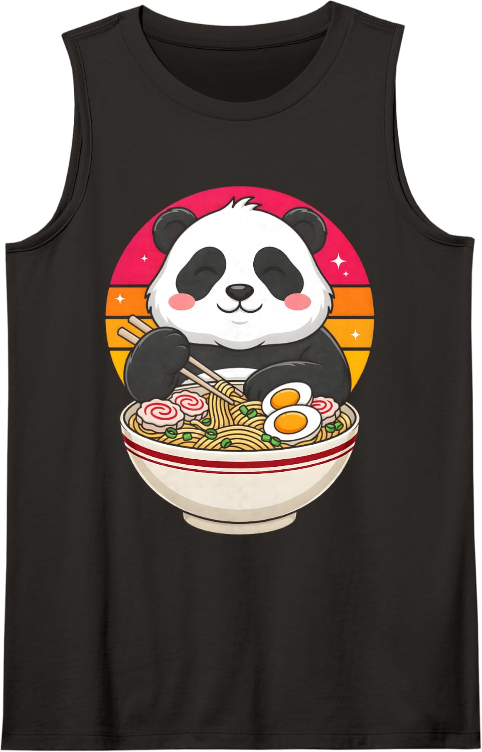 Kawaii Panda Ramen Noodles Retro Sunset Anime Food Sleeveless Tank Top - Black