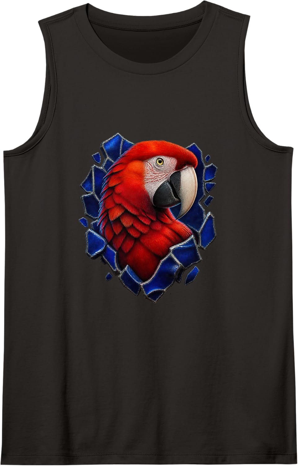 Scarlet Macaw with Cobalt Ceramic Tiles Parrot Art Sleeveless Tank Top - Black