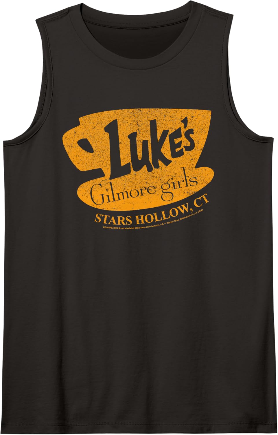 Gilmore Girls Luke's Dinner Distressed Classic Logo Sleeveless Tank Top - Black