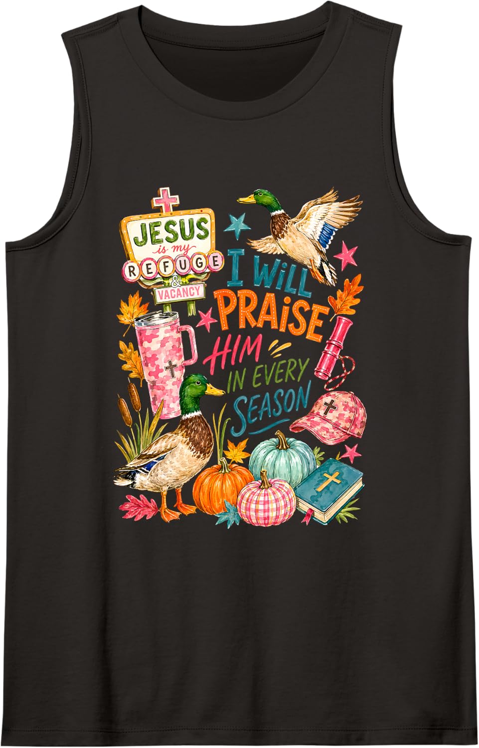 Christian Duck Hunting Mallard Faith Autumn Outdoors Life Tank Top - Black