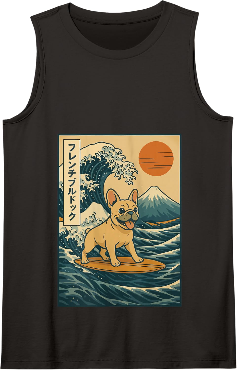 French Bulldog Surfing Japanese Tank Top - Black