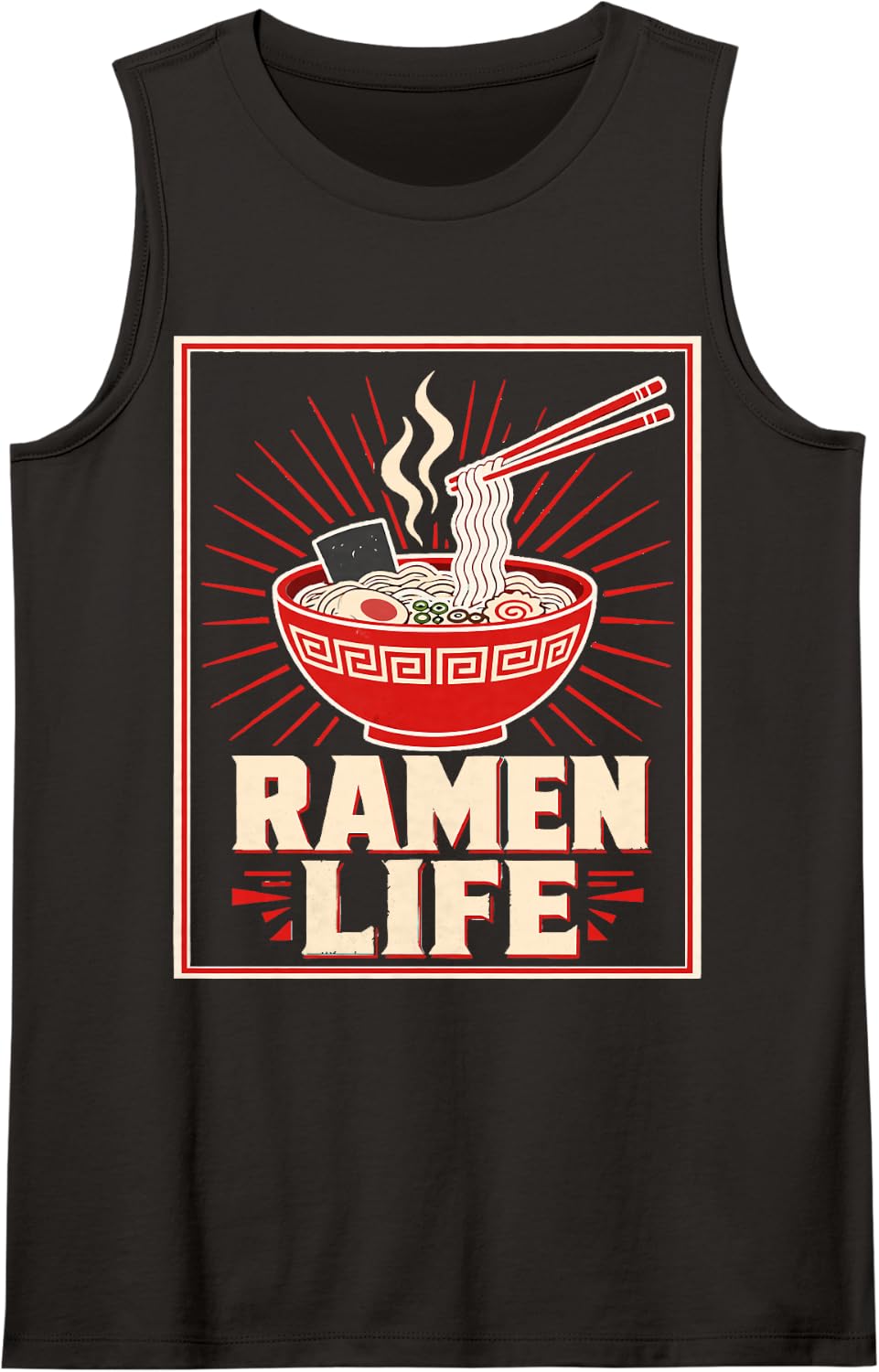 Ramen Lover Graphic Japanese Noodles Sleeveless Tank Top - Black