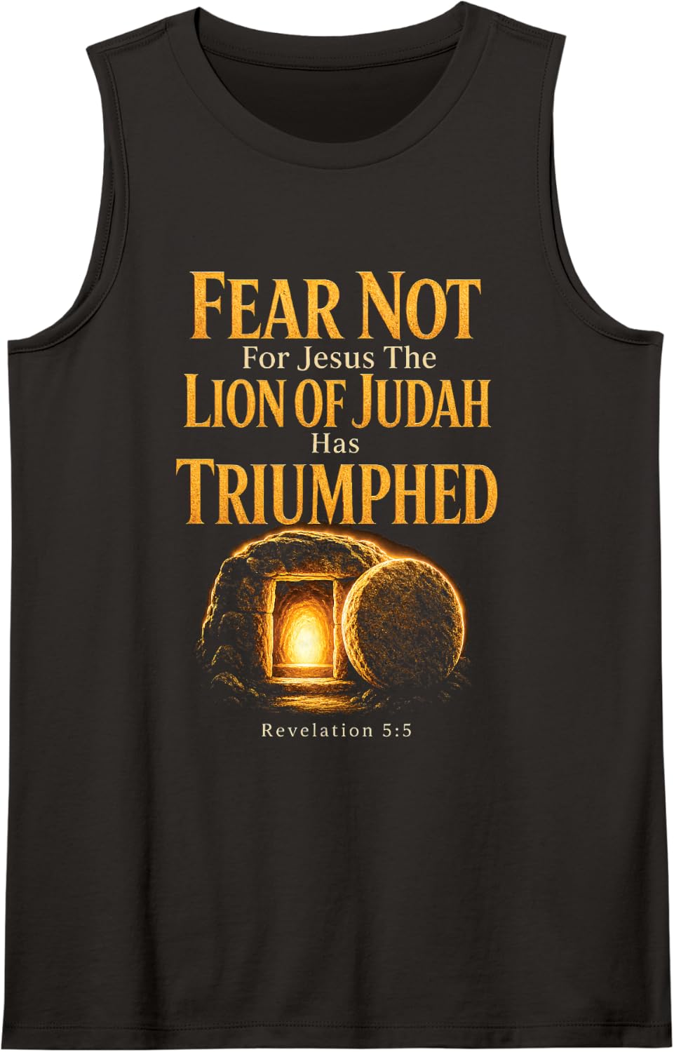 Faith Over Fear Revelation 5:5 Lion of Judah Easter Tomb Sleeveless Tank Top - Black