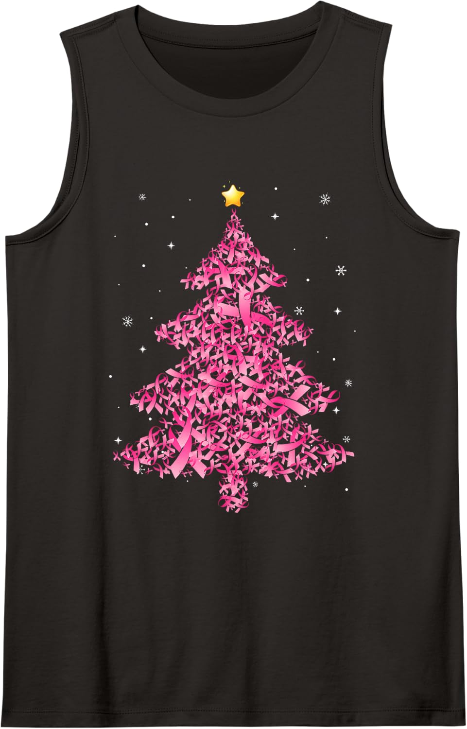 Breast Cancer Christmas Santa Hat Pink Ribbon Xmas Tree Sleeveless Tank Top - Black