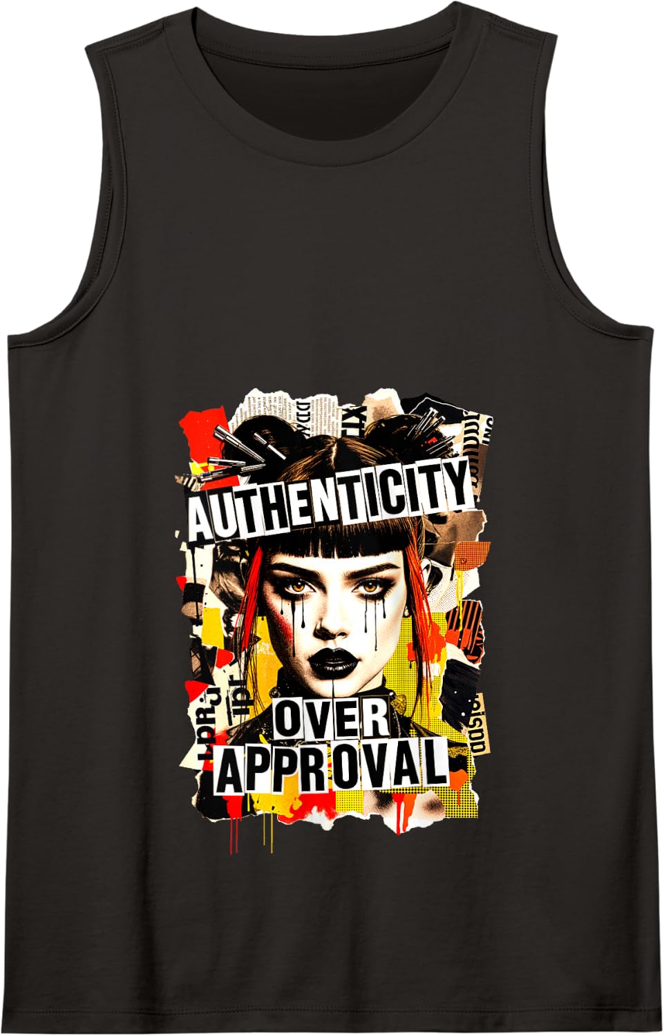 Vintage 90s Grunge Punk Collage Riot Grrrl Aesthetic Graphic Tank Top - Black