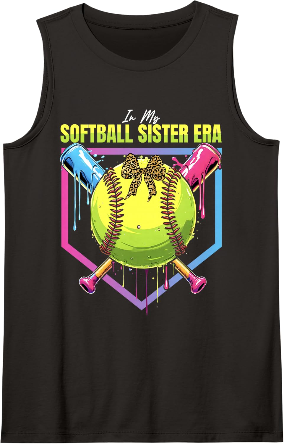 Softball Drip Girls in My Softball Sister Era Girls Game Day Sleeveless Tank Top - Black